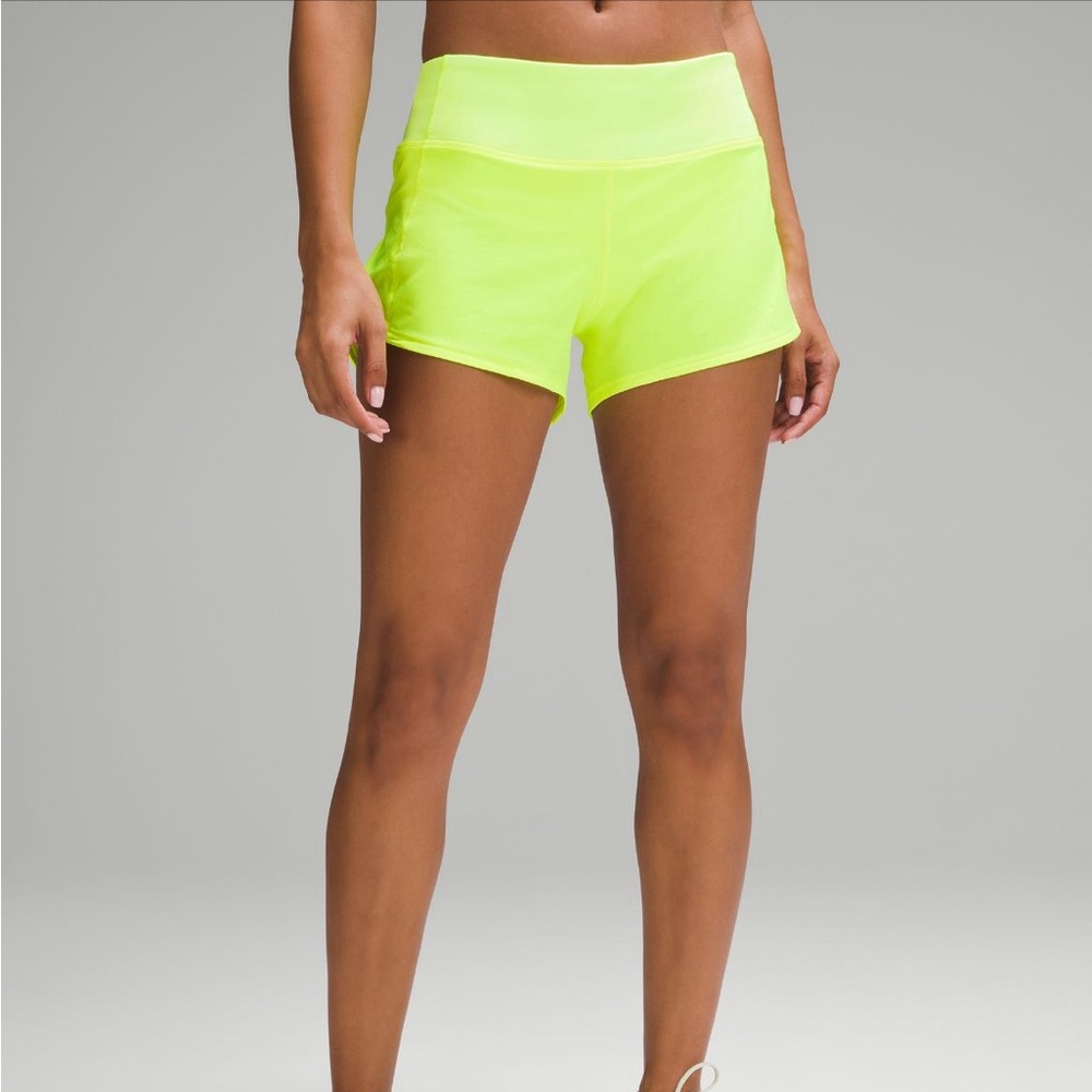 LULU HIGHLIGHT YELLOW SPEED UP SHORTS;Mid-rise,4 inch inseam,Size 8, WORN ONCE